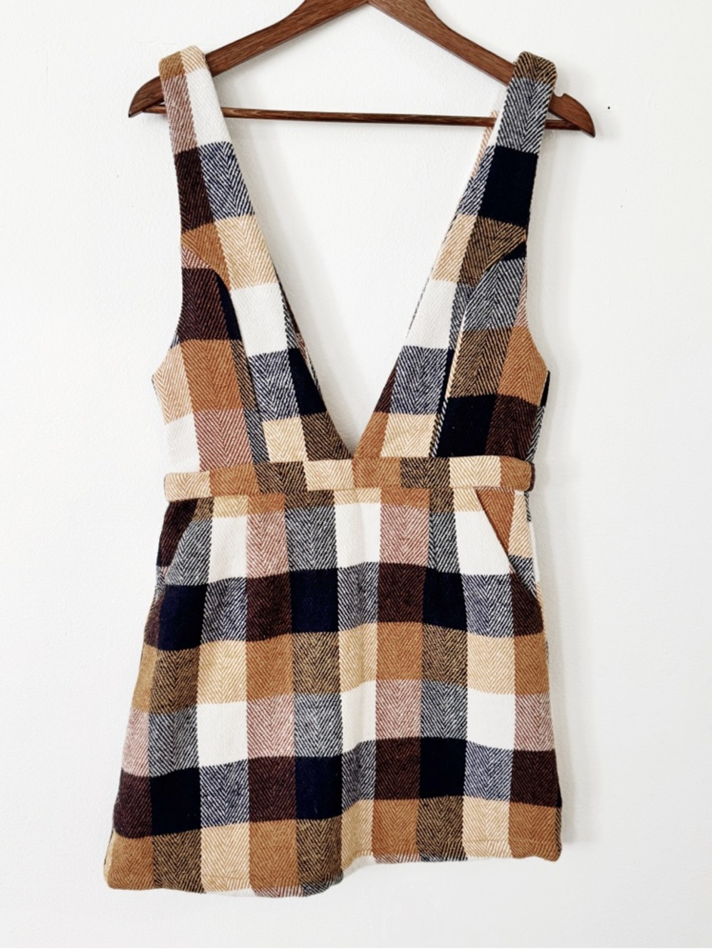 Anthropologie En Saison Deep V Plaid Pinafore Dress small
